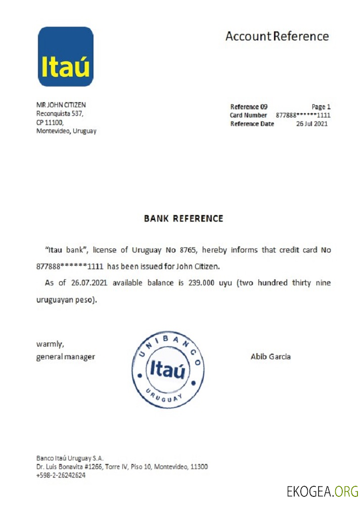 Uruguay , Itau bank , reference